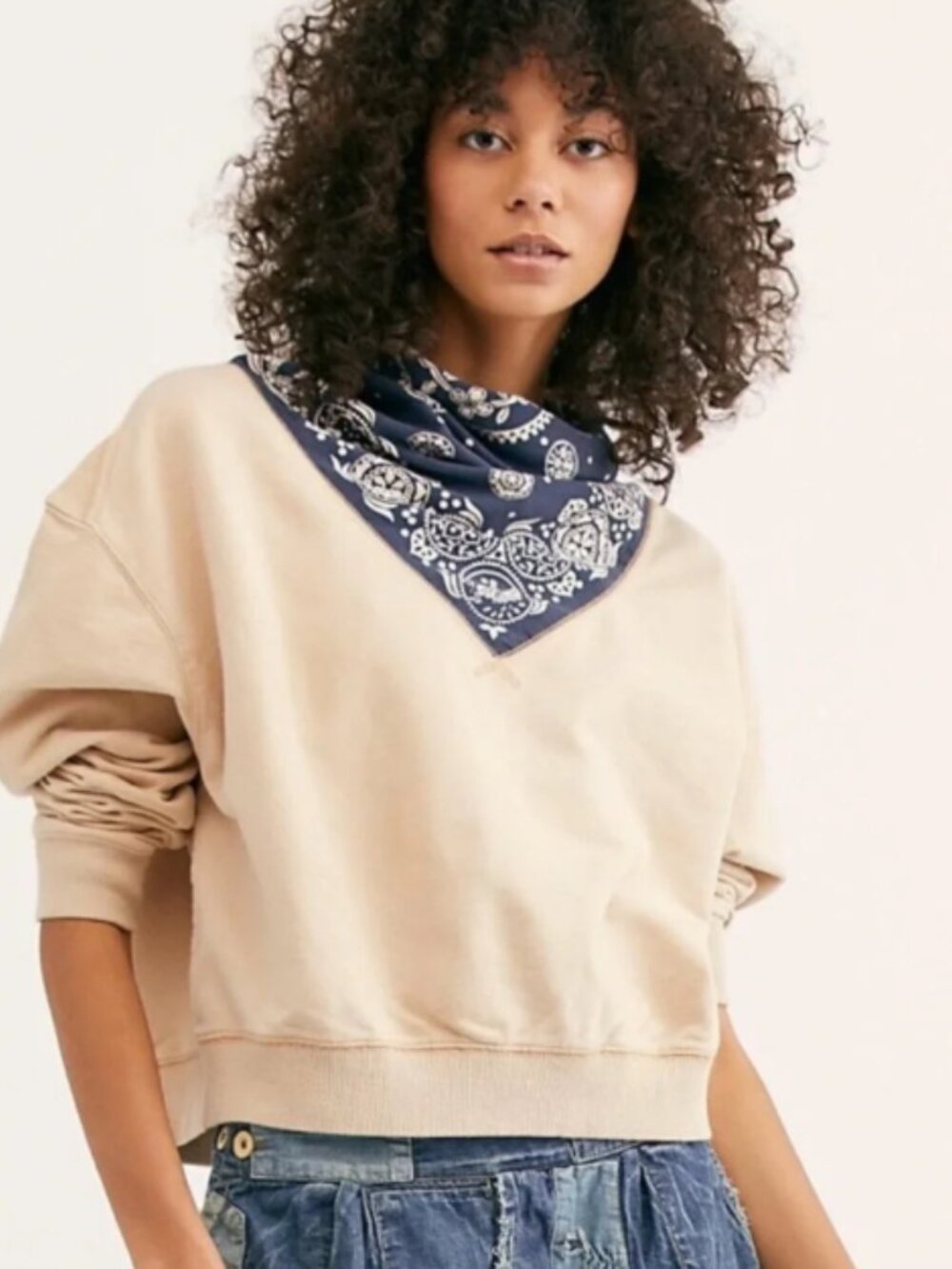 Free People Cropped Crewneck Bandana Sweatshirt XS
